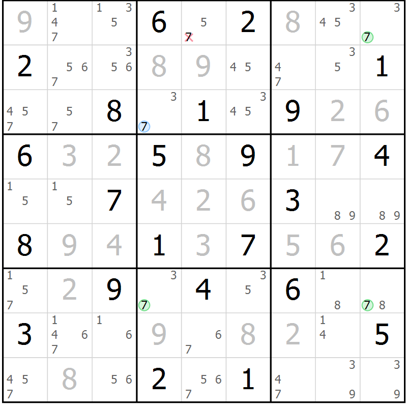 Position des candidats pour la solution de la Gr 45 page 48 du magazine de sudoku Virtuose n° 126