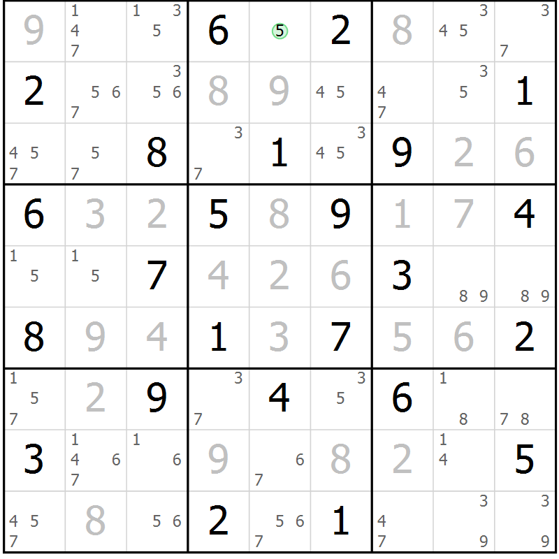 Position des candidats pour la solution de la Gr 45 page 48 du magazine de sudoku Virtuose n° 126