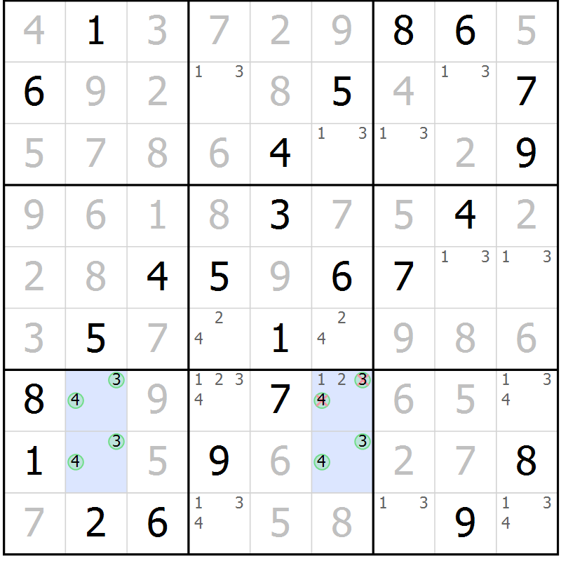 Position des candidats pour la solution de la Gr 46 page 49 du magazine de sudoku Virtuose n° 126