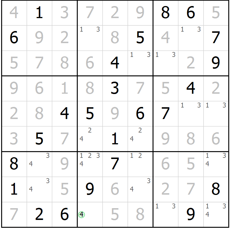 Position des candidats pour la solution de la Gr 46 page 49 du magazine de sudoku Virtuose n° 126
