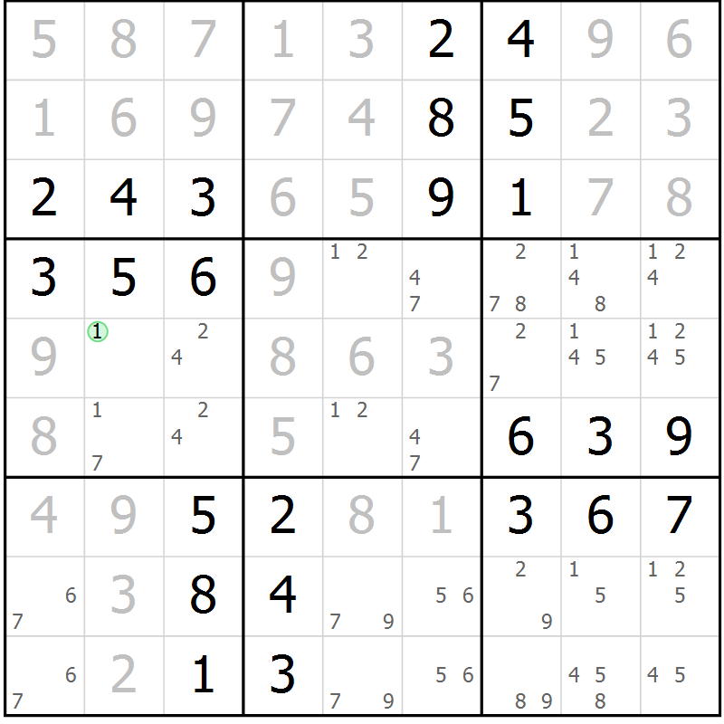 Position des candidats pour la solution de la Gr 47 page 50 du magazine de sudoku Virtuose n° 126