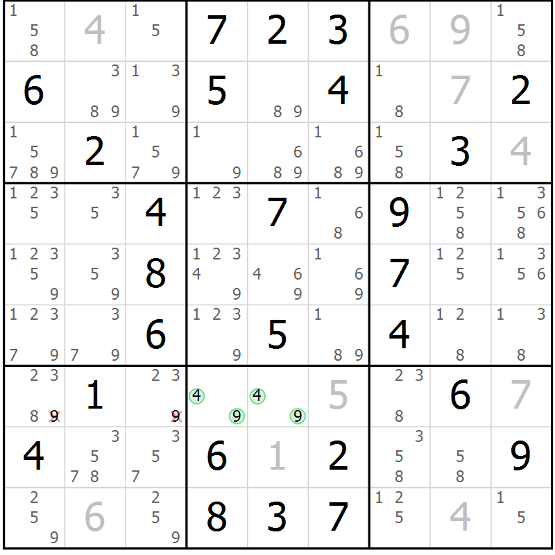 Position des candidats pour la solution de la Gr 48 page 51 du magazine de sudoku Virtuose n° 126