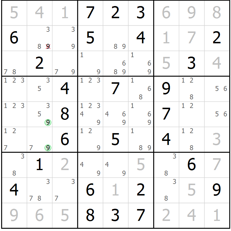 Position des candidats pour la solution de la Gr 48 page 51 du magazine de sudoku Virtuose n° 126