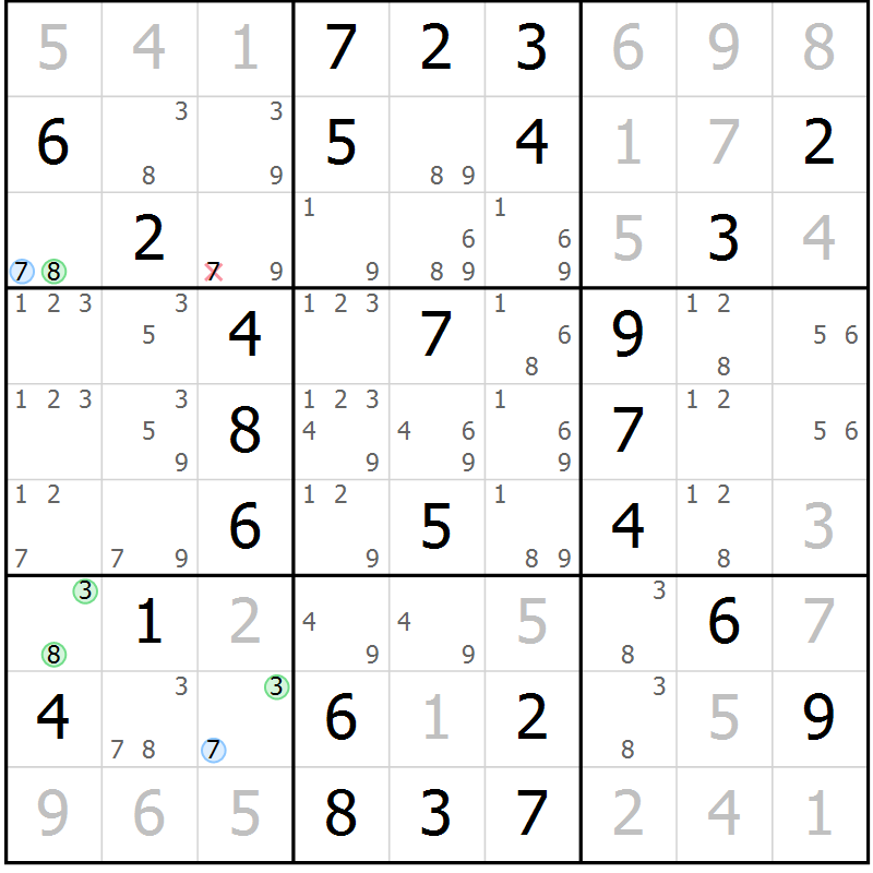 Position des candidats pour la solution de la Gr 48 page 51 du magazine de sudoku Virtuose n° 126
