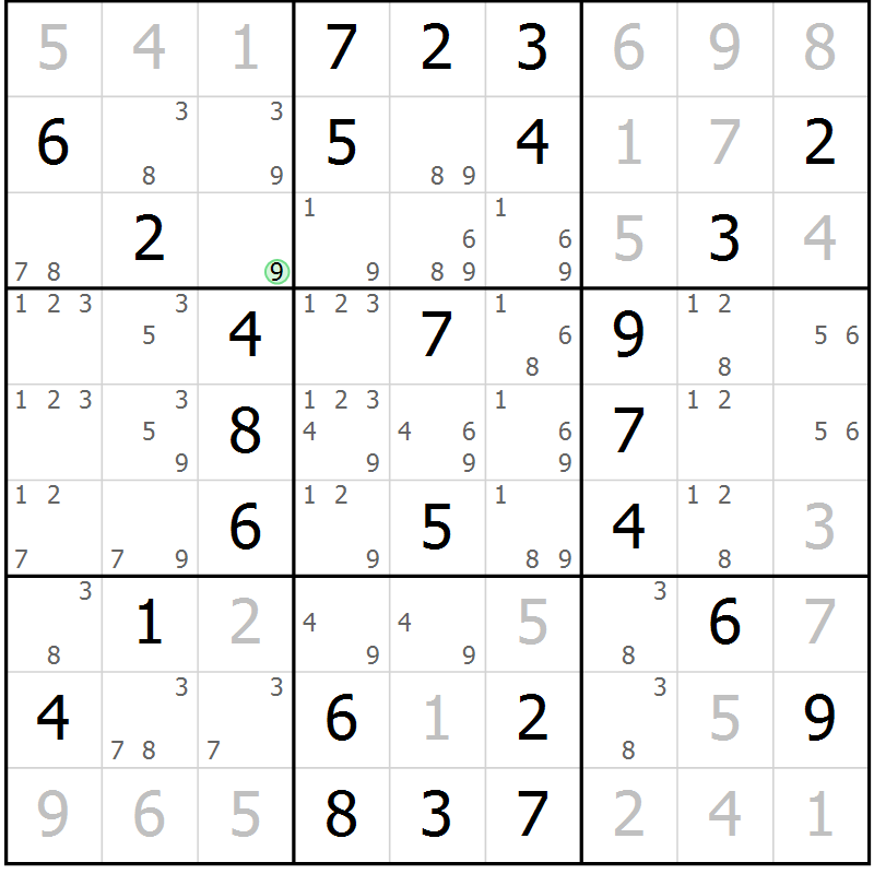 Position des candidats pour la solution de la Gr 48 page 51 du magazine de sudoku Virtuose n° 126