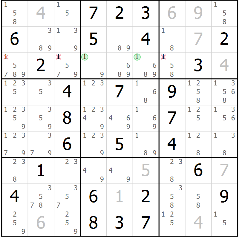 Position des candidats pour la solution de la Gr 48 page 51 du magazine de sudoku Virtuose n° 126