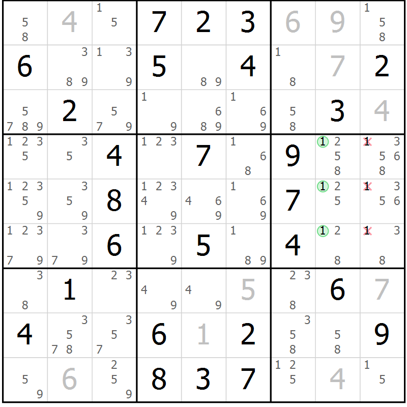 Position des candidats pour la solution de la Gr 48 page 51 du magazine de sudoku Virtuose n° 126