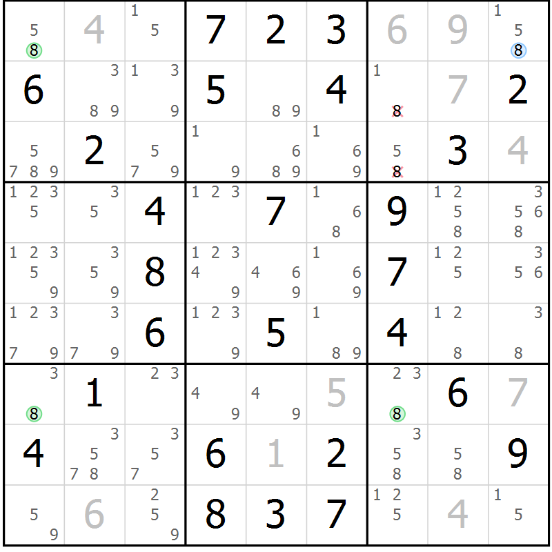 Position des candidats pour la solution de la Gr 48 page 51 du magazine de sudoku Virtuose n° 126