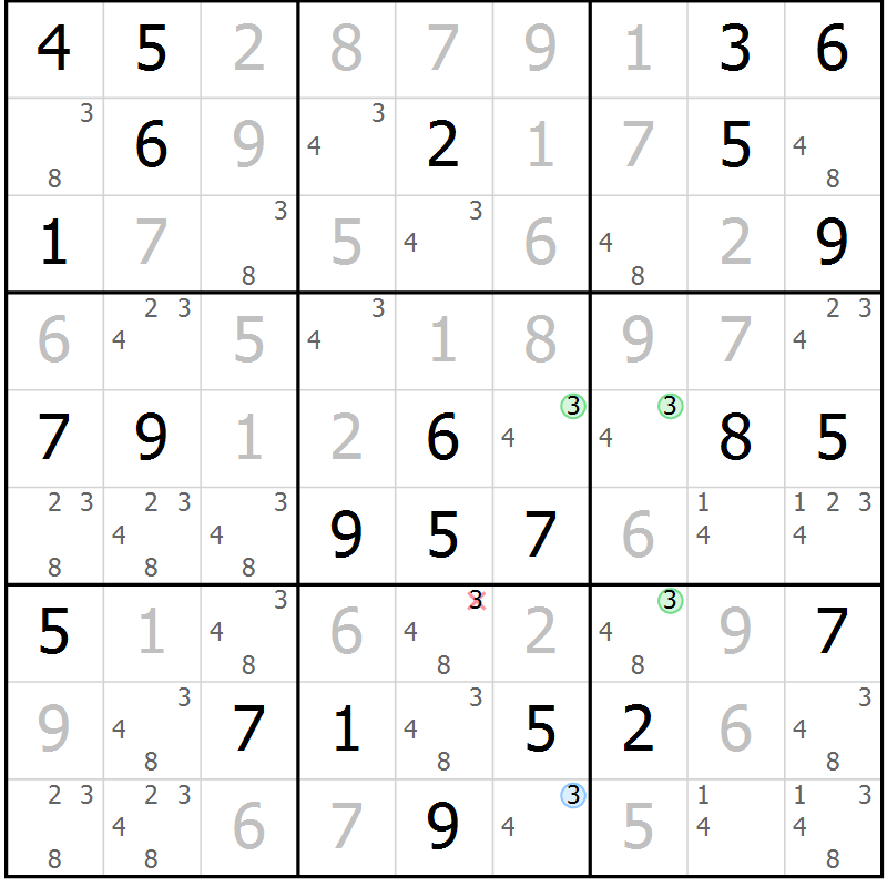 Position des candidats pour la solution de la Gr 49 page 52 du magazine de sudoku Virtuose n° 126