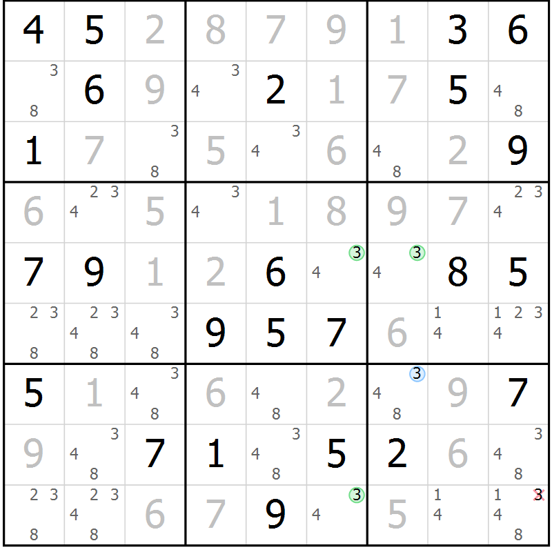 Position des candidats pour la solution de la Gr 49 page 52 du magazine de sudoku Virtuose n° 126