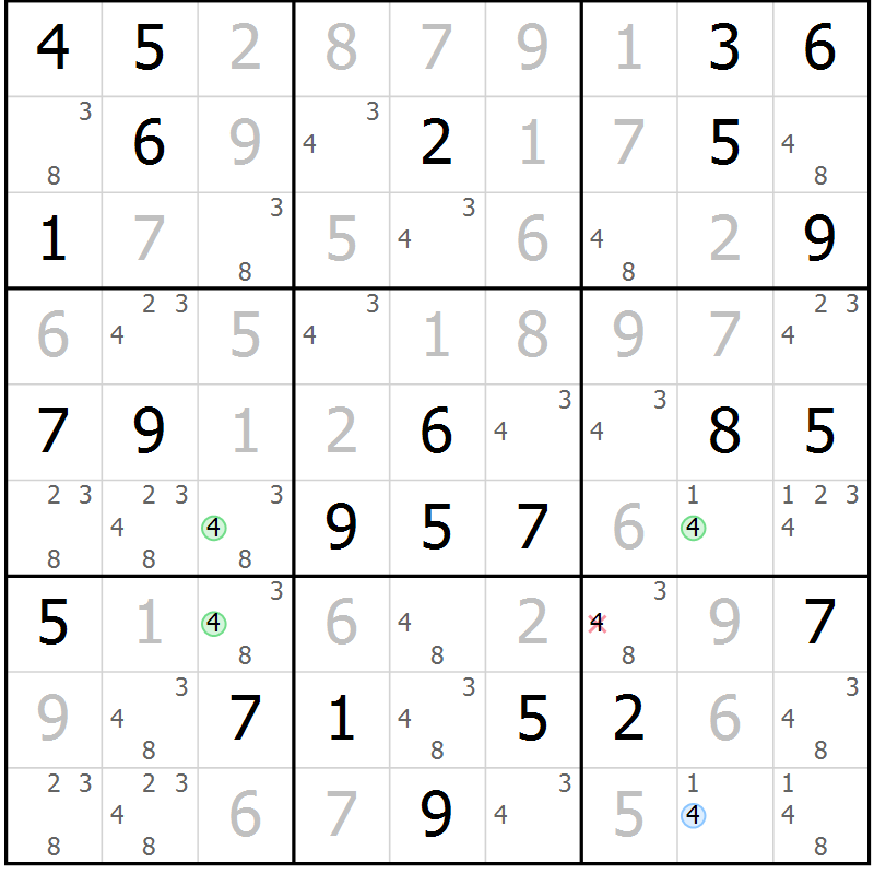 Position des candidats pour la solution de la Gr 49 page 52 du magazine de sudoku Virtuose n° 126