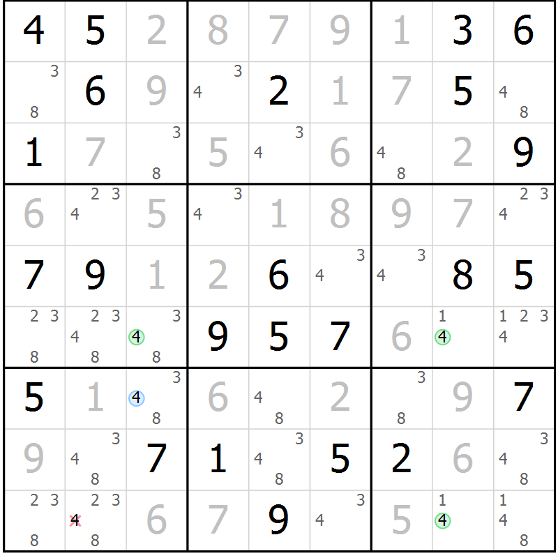 Position des candidats pour la solution de la Gr 49 page 52 du magazine de sudoku Virtuose n° 126
