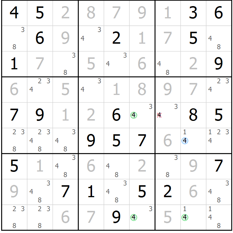 Position des candidats pour la solution de la Gr 49 page 52 du magazine de sudoku Virtuose n° 126