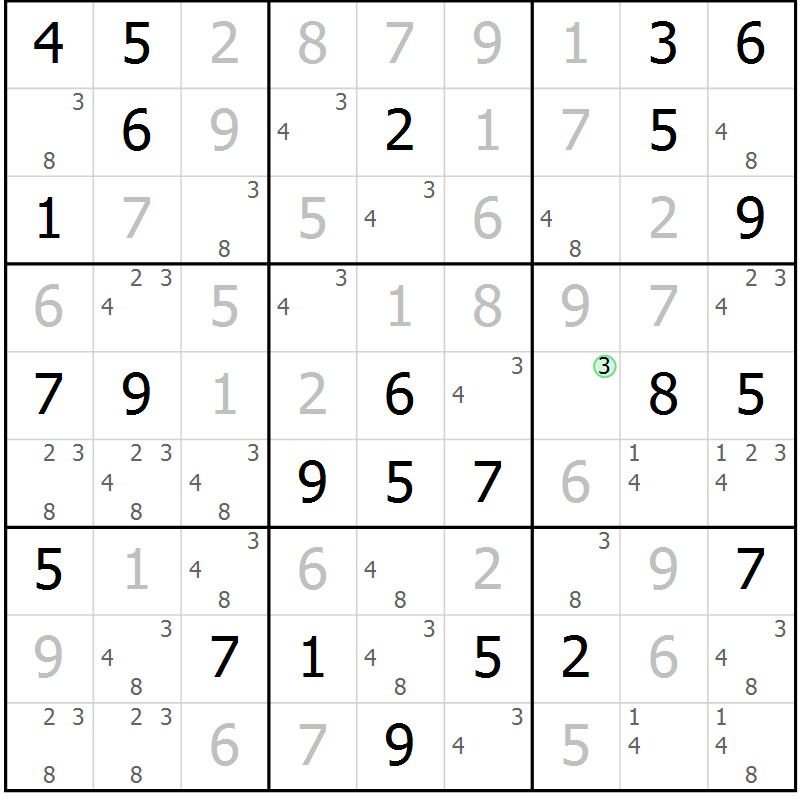 Position des candidats pour la solution de la Gr 49 page 52 du magazine de sudoku Virtuose n° 126