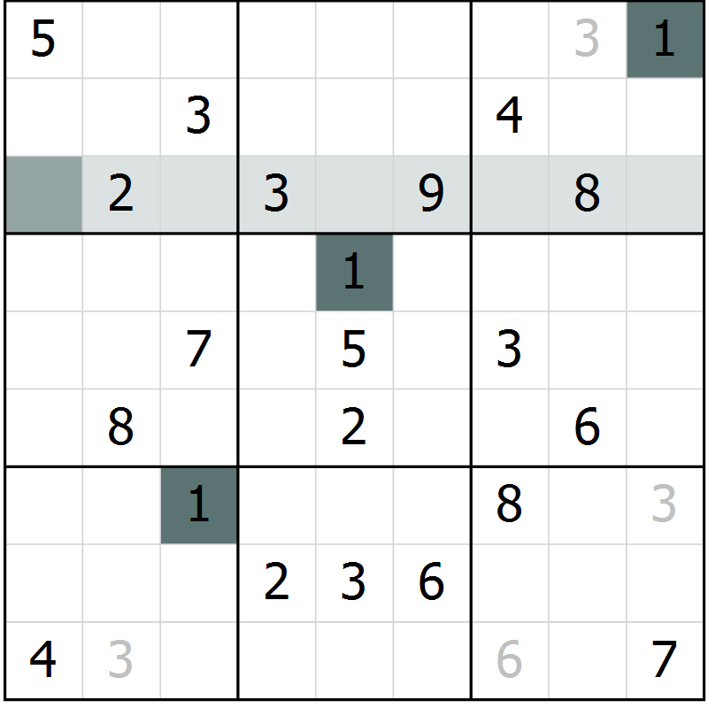 Position des candidats pour la solution de la Gr 5 page 8 du magazine de sudoku Virtuose n° 126