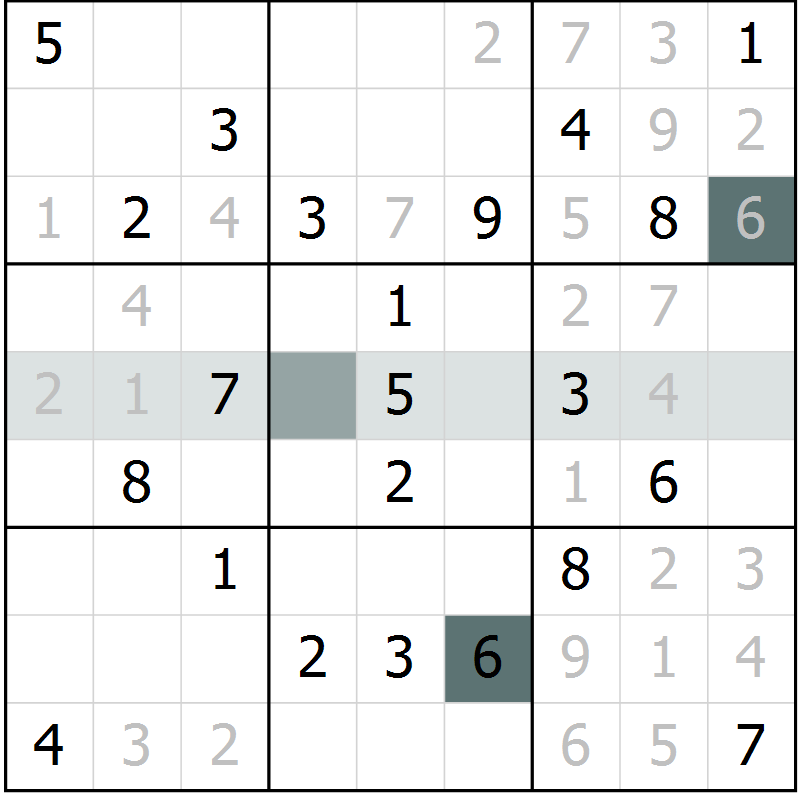 Position des candidats pour la solution de la Gr 5 page 8 du magazine de sudoku Virtuose n° 126