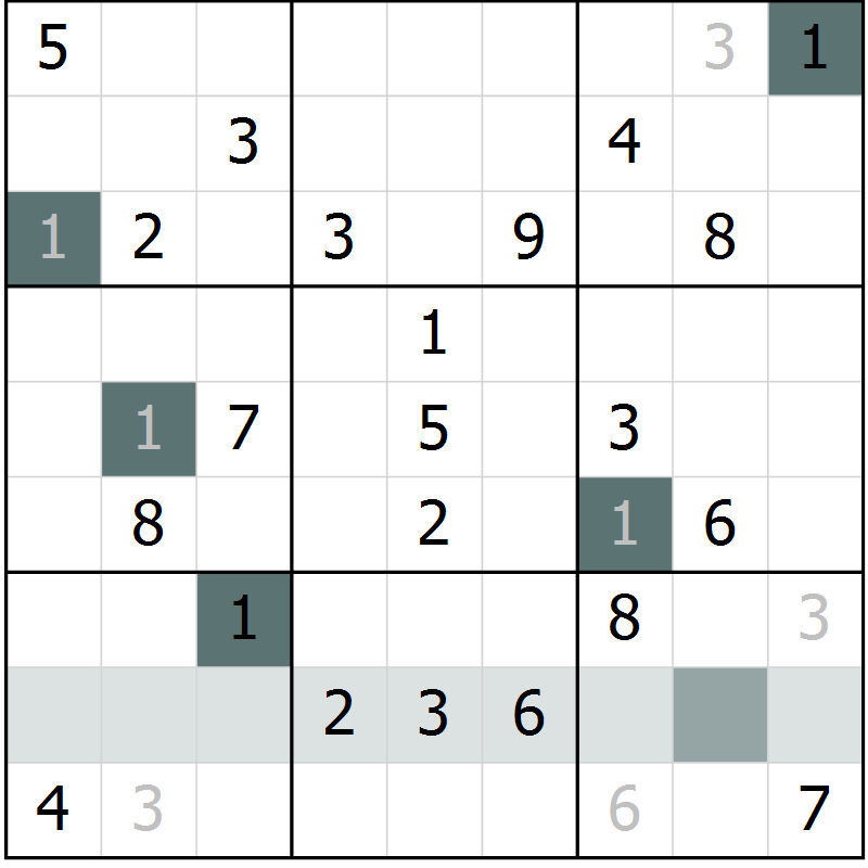 Position des candidats pour la solution de la Gr 5 page 8 du magazine de sudoku Virtuose n° 126