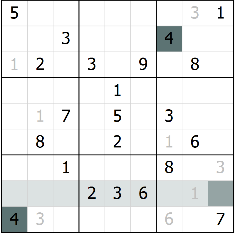 Position des candidats pour la solution de la Gr 5 page 8 du magazine de sudoku Virtuose n° 126