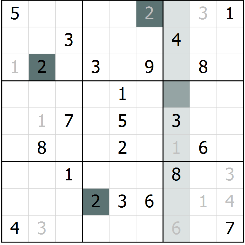Position des candidats pour la solution de la Gr 5 page 8 du magazine de sudoku Virtuose n° 126