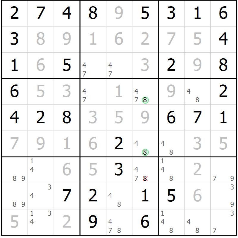 Position des candidats pour la solution de la Gr 50 page 53 du magazine de sudoku Virtuose n° 126