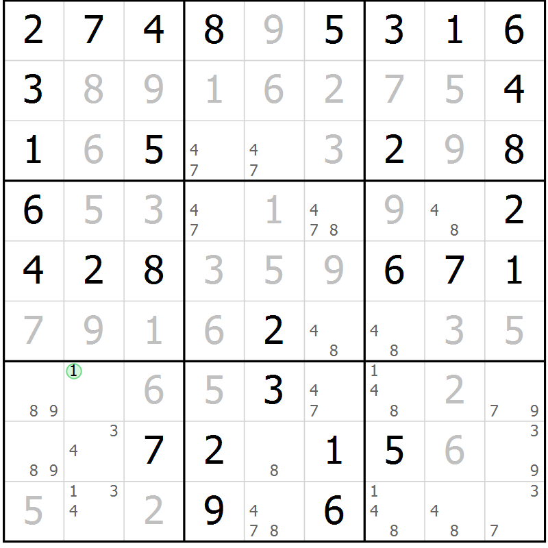Position des candidats pour la solution de la Gr 50 page 53 du magazine de sudoku Virtuose n° 126