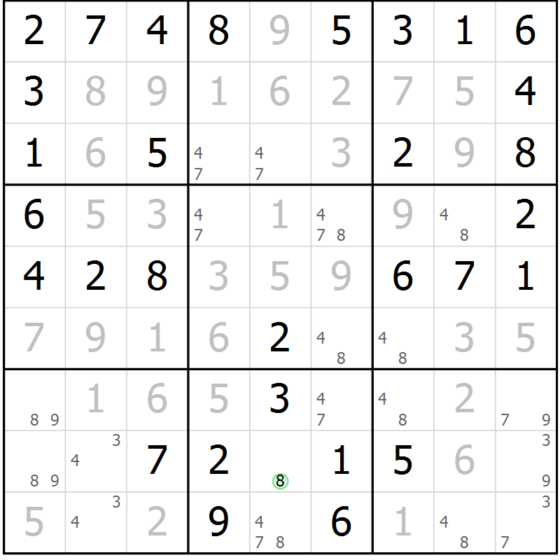 Position des candidats pour la solution de la Gr 50 page 53 du magazine de sudoku Virtuose n° 126