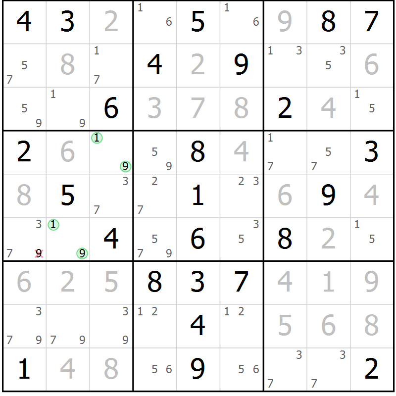 Position des candidats pour la solution de la Gr 51 page 54 du magazine de sudoku Virtuose n° 126