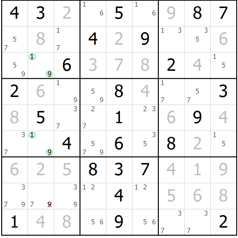 Position des candidats pour la solution de la Gr 51 page 54 du magazine de sudoku Virtuose n° 126