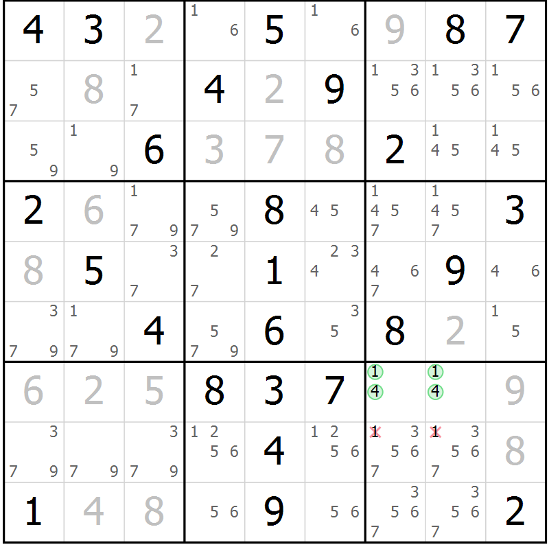 Position des candidats pour la solution de la Gr 51 page 54 du magazine de sudoku Virtuose n° 126