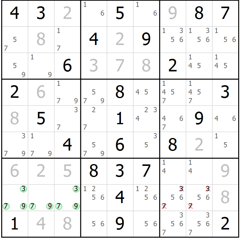 Position des candidats pour la solution de la Gr 51 page 54 du magazine de sudoku Virtuose n° 126