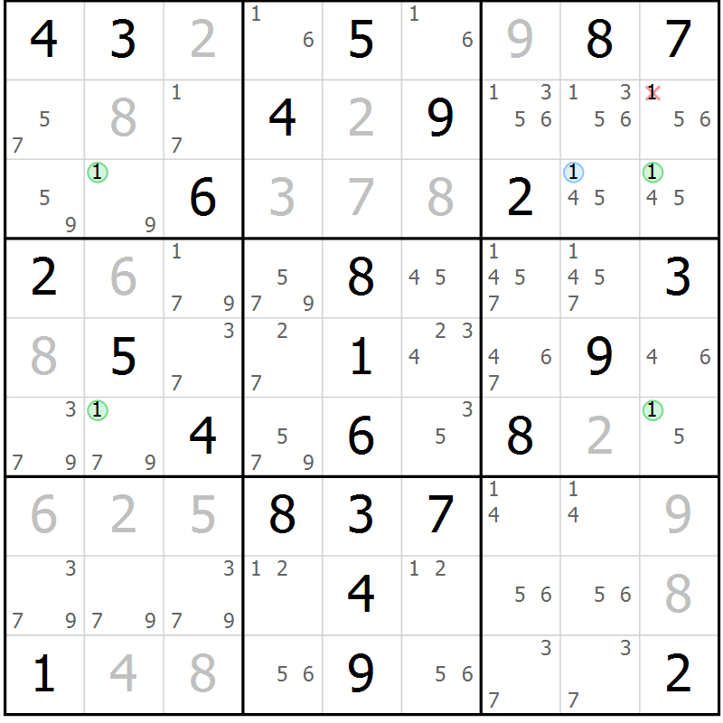 Position des candidats pour la solution de la Gr 51 page 54 du magazine de sudoku Virtuose n° 126