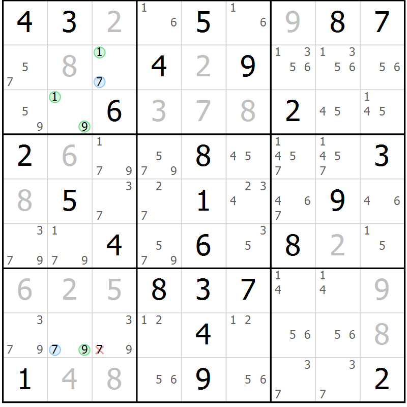 Position des candidats pour la solution de la Gr 51 page 54 du magazine de sudoku Virtuose n° 126