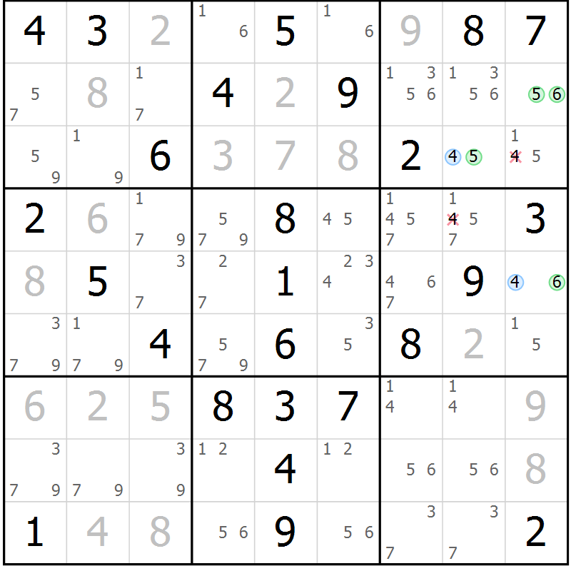 Position des candidats pour la solution de la Gr 51 page 54 du magazine de sudoku Virtuose n° 126