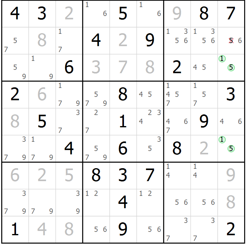 Position des candidats pour la solution de la Gr 51 page 54 du magazine de sudoku Virtuose n° 126