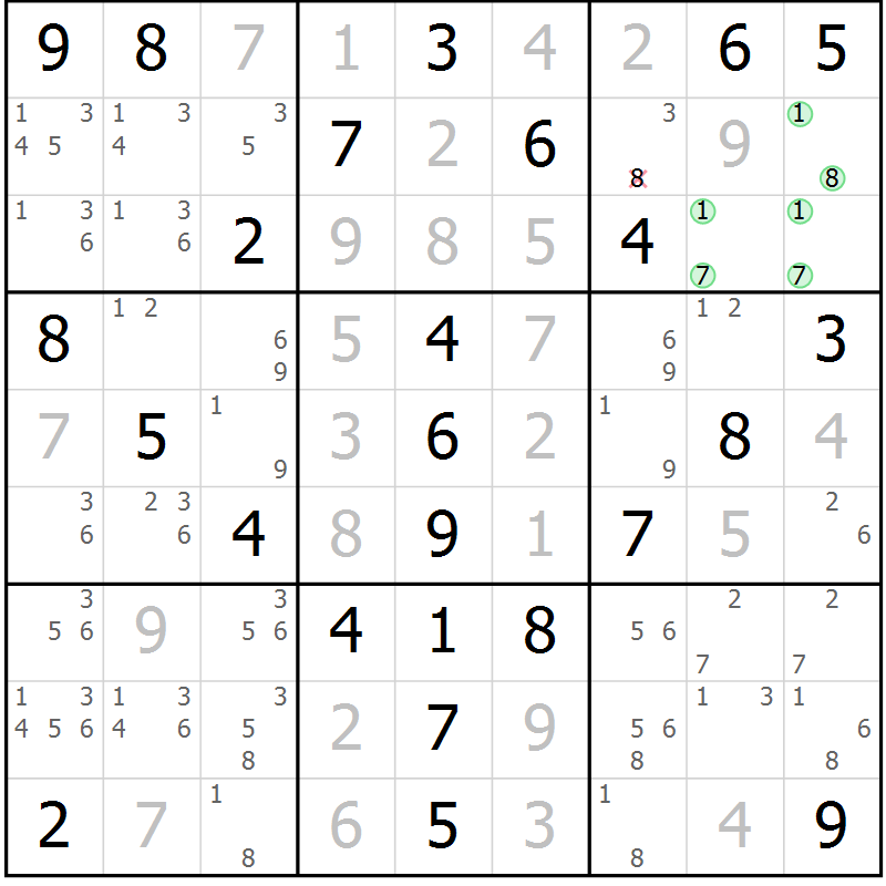 Position des candidats pour la solution de la Gr 52 page 55 du magazine de sudoku Virtuose n° 126