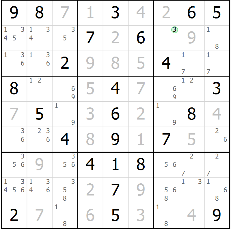 Position des candidats pour la solution de la Gr 52 page 55 du magazine de sudoku Virtuose n° 126