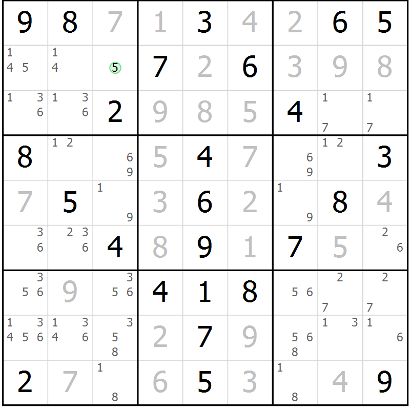 Position des candidats pour la solution de la Gr 52 page 55 du magazine de sudoku Virtuose n° 126