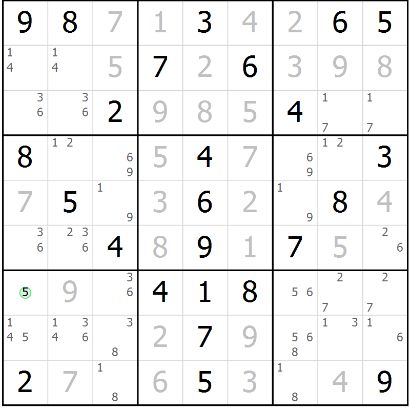 Position des candidats pour la solution de la Gr 52 page 55 du magazine de sudoku Virtuose n° 126