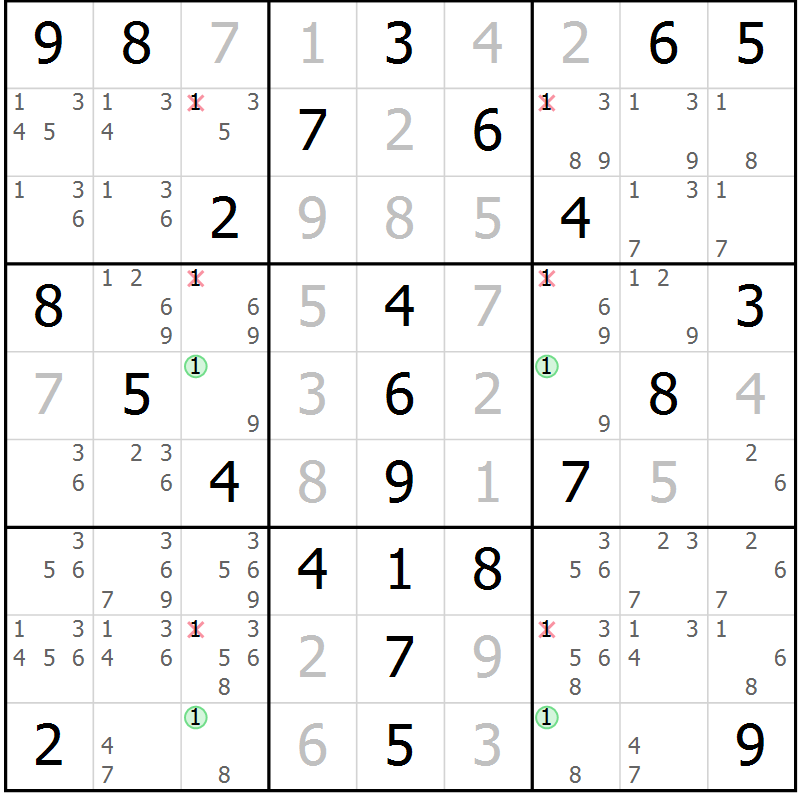 Position des candidats pour la solution de la Gr 52 page 55 du magazine de sudoku Virtuose n° 126