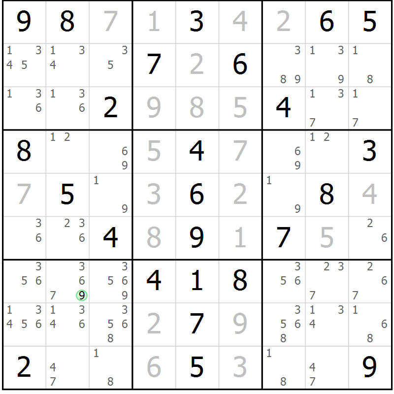 Position des candidats pour la solution de la Gr 52 page 55 du magazine de sudoku Virtuose n° 126