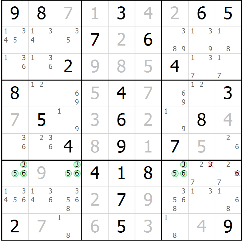 Position des candidats pour la solution de la Gr 52 page 55 du magazine de sudoku Virtuose n° 126