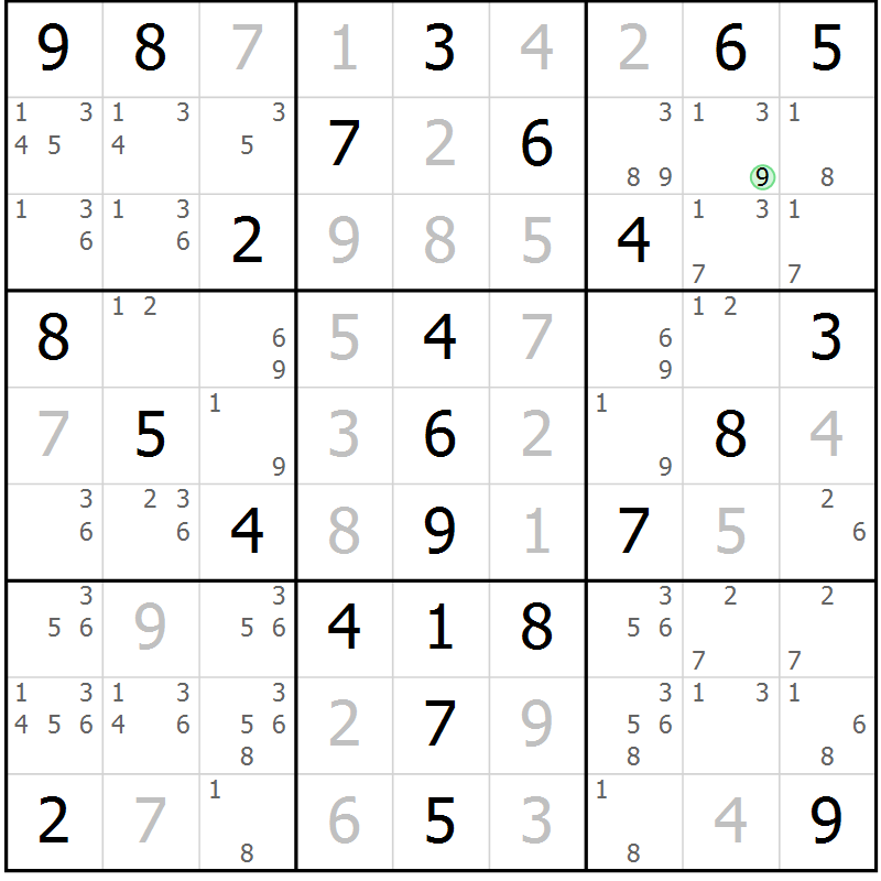 Position des candidats pour la solution de la Gr 52 page 55 du magazine de sudoku Virtuose n° 126