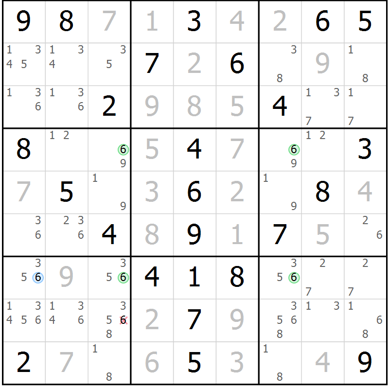 Position des candidats pour la solution de la Gr 52 page 55 du magazine de sudoku Virtuose n° 126