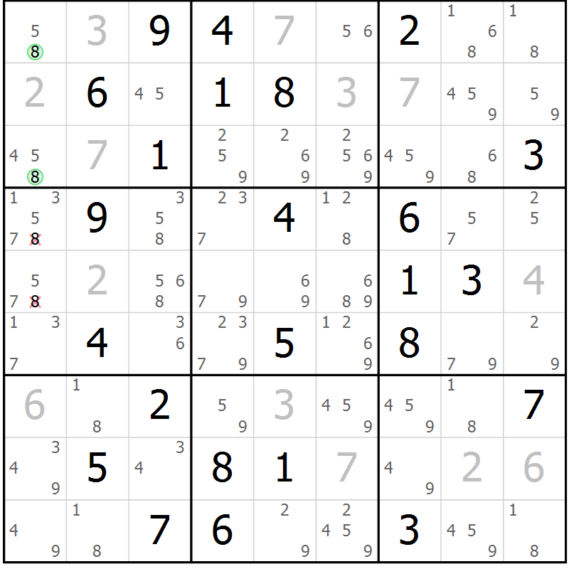 Position des candidats pour la solution de la Gr 53 page 56 du magazine de sudoku Virtuose n° 126