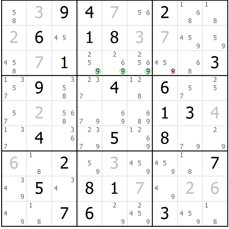 Position des candidats pour la solution de la Gr 53 page 56 du magazine de sudoku Virtuose n° 126