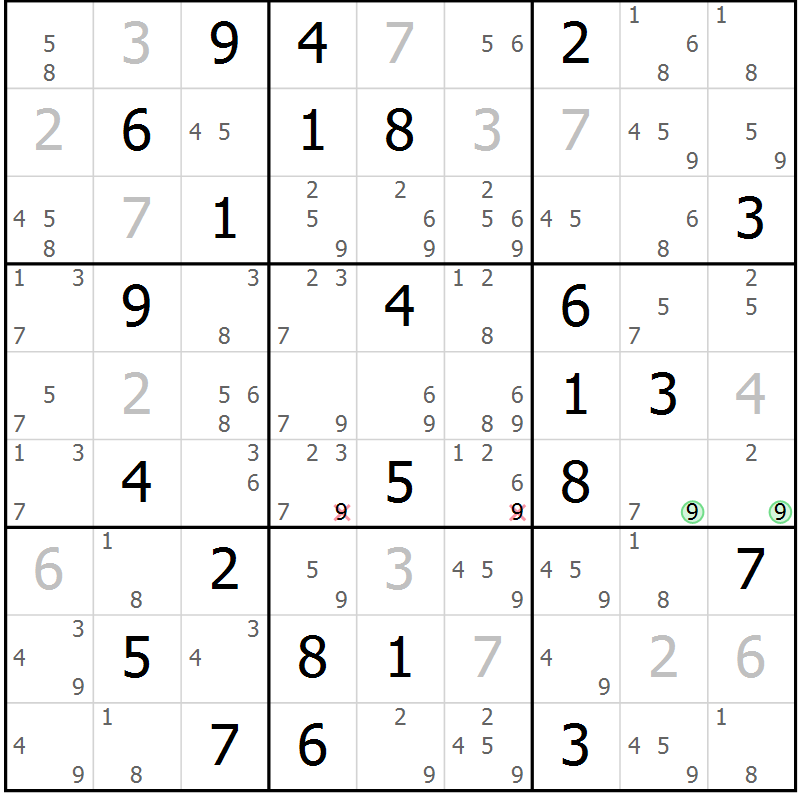 Position des candidats pour la solution de la Gr 53 page 56 du magazine de sudoku Virtuose n° 126