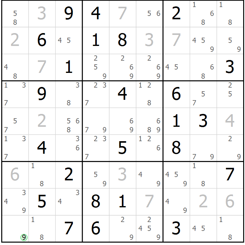 Position des candidats pour la solution de la Gr 53 page 56 du magazine de sudoku Virtuose n° 126