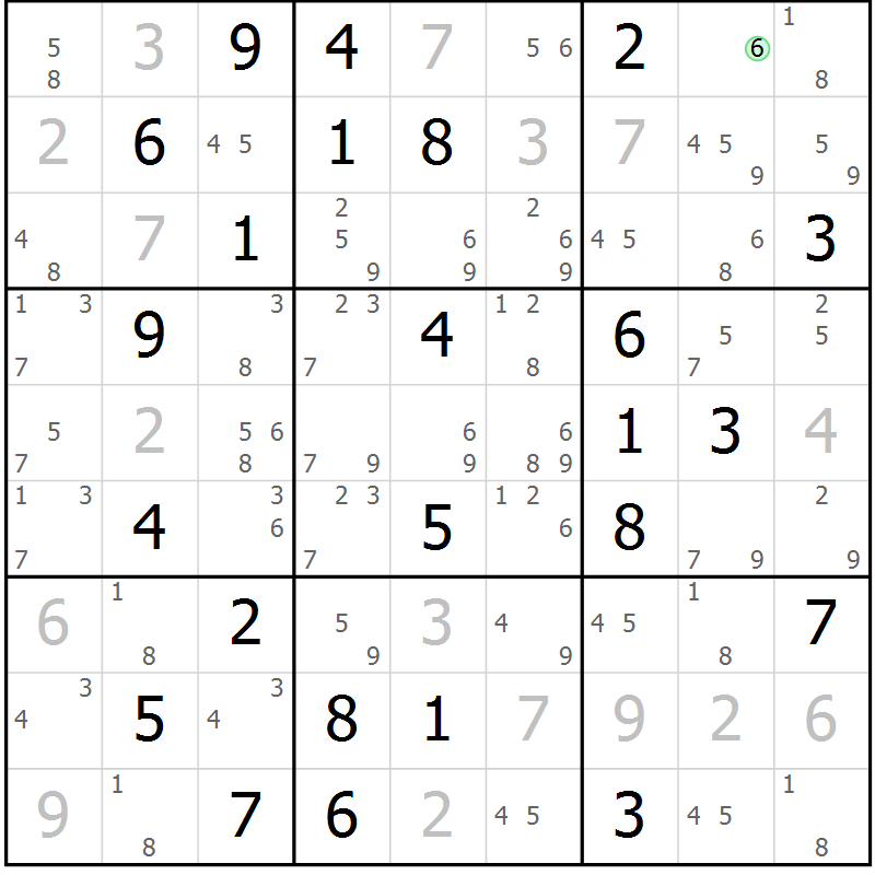 Position des candidats pour la solution de la Gr 53 page 56 du magazine de sudoku Virtuose n° 126