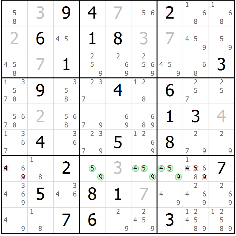 Position des candidats pour la solution de la Gr 53 page 56 du magazine de sudoku Virtuose n° 126