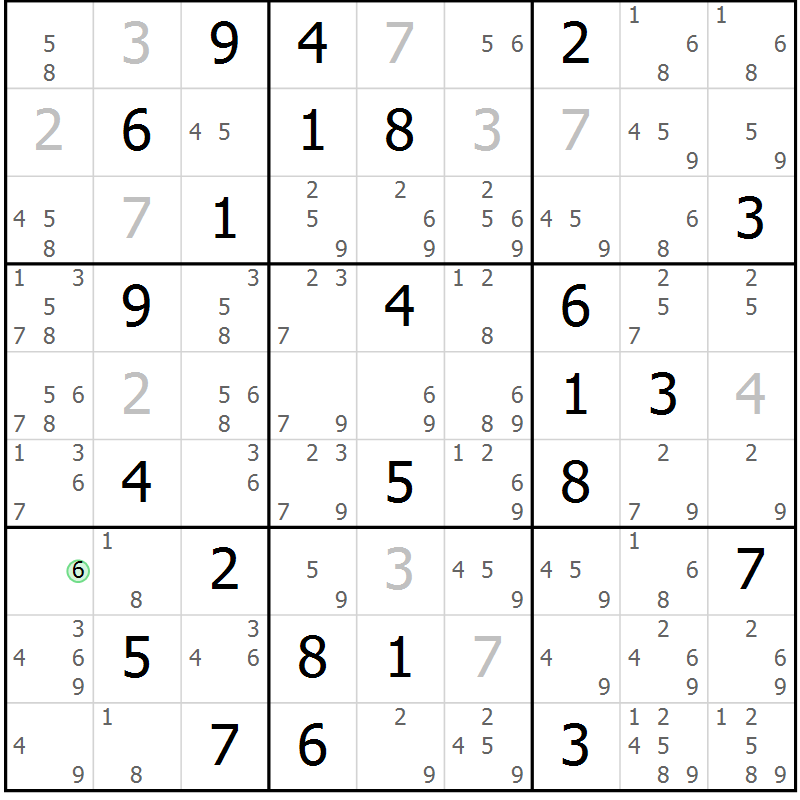 Position des candidats pour la solution de la Gr 53 page 56 du magazine de sudoku Virtuose n° 126